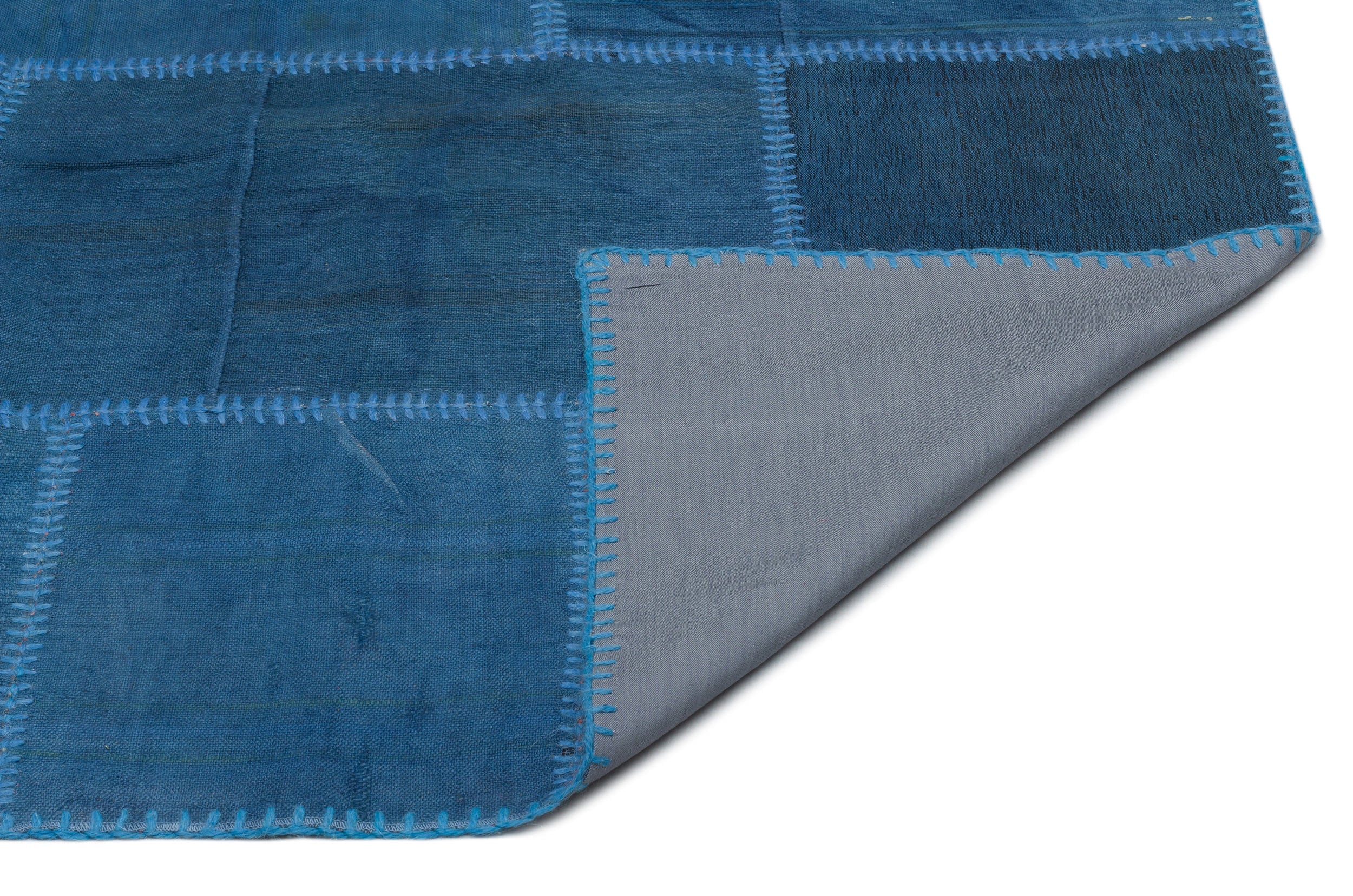 Teselya Blue Patchwork Wool Handmade Area Rug 6'3" x 9'10"