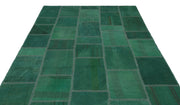 Teselya 22485 Green Patchwork Wool Handmade Area Rug 6'4" x 9'11"