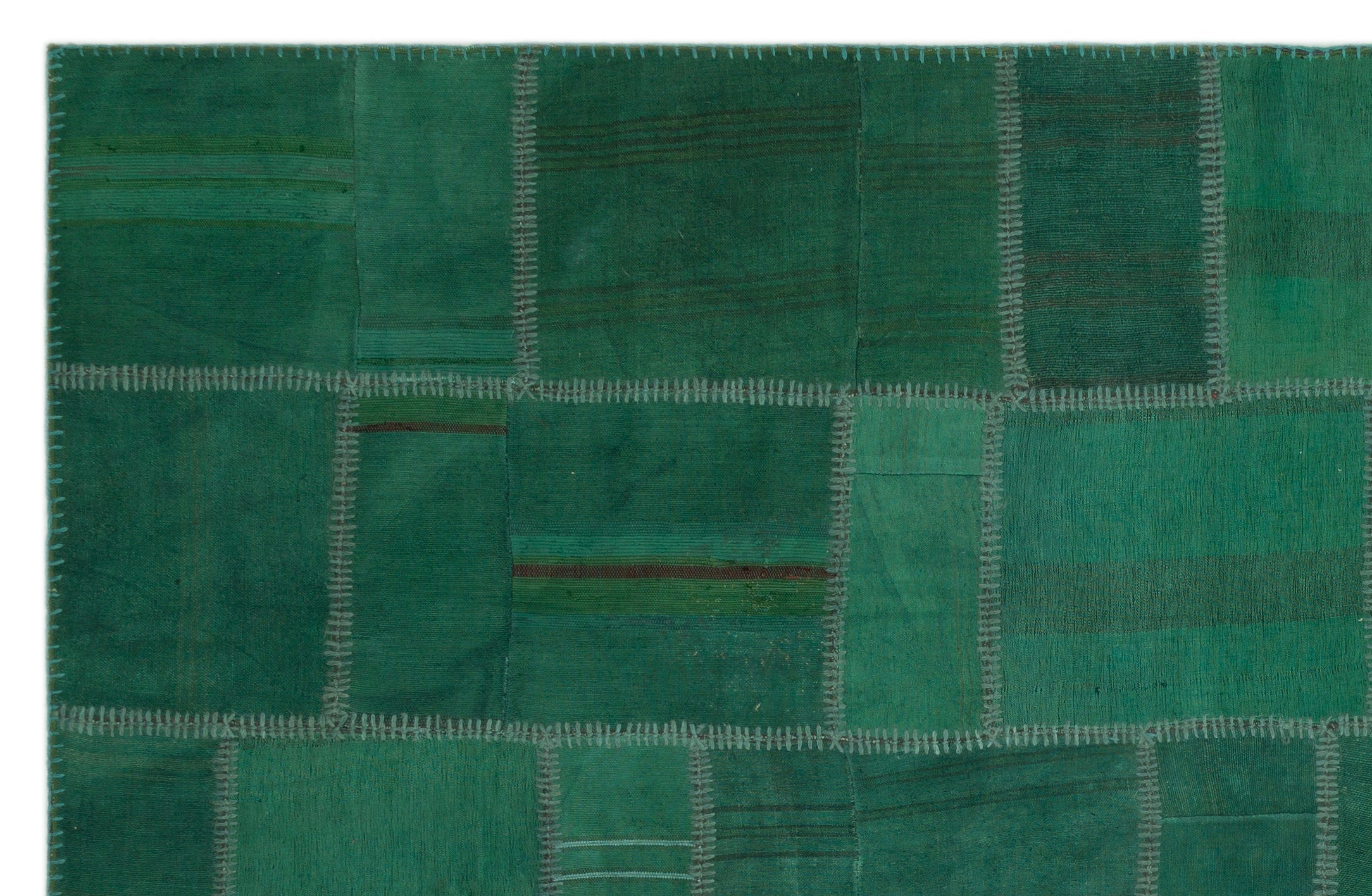 Teselya 22485 Green Patchwork Wool Handmade Area Rug 6'4" x 9'11"