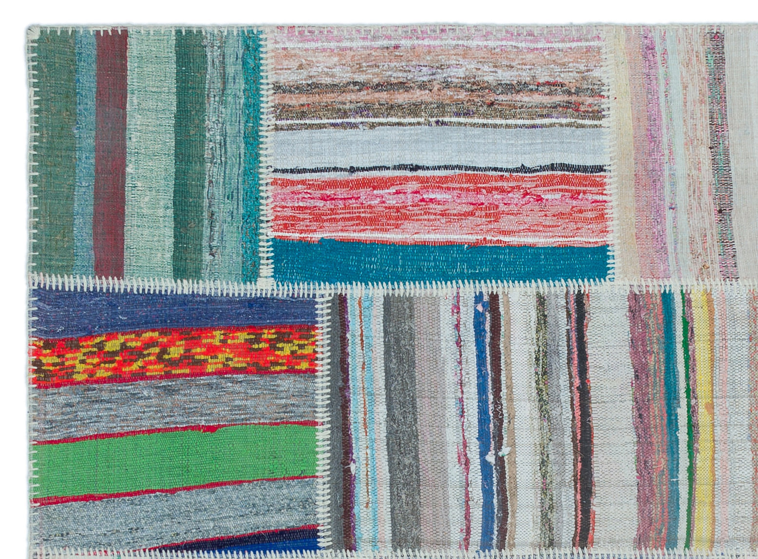 Teselya 22489 Patchwork Striped Wool Handmade Area Rug 5'3" x 7'3"