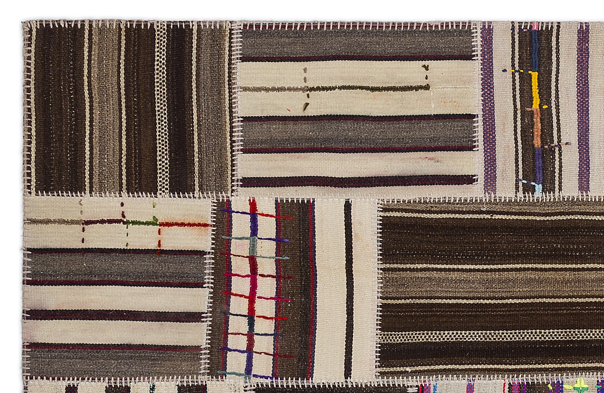 Teselya 2248 Beige Striped Wool Handmade Area Rug 5'3" x 7'7"