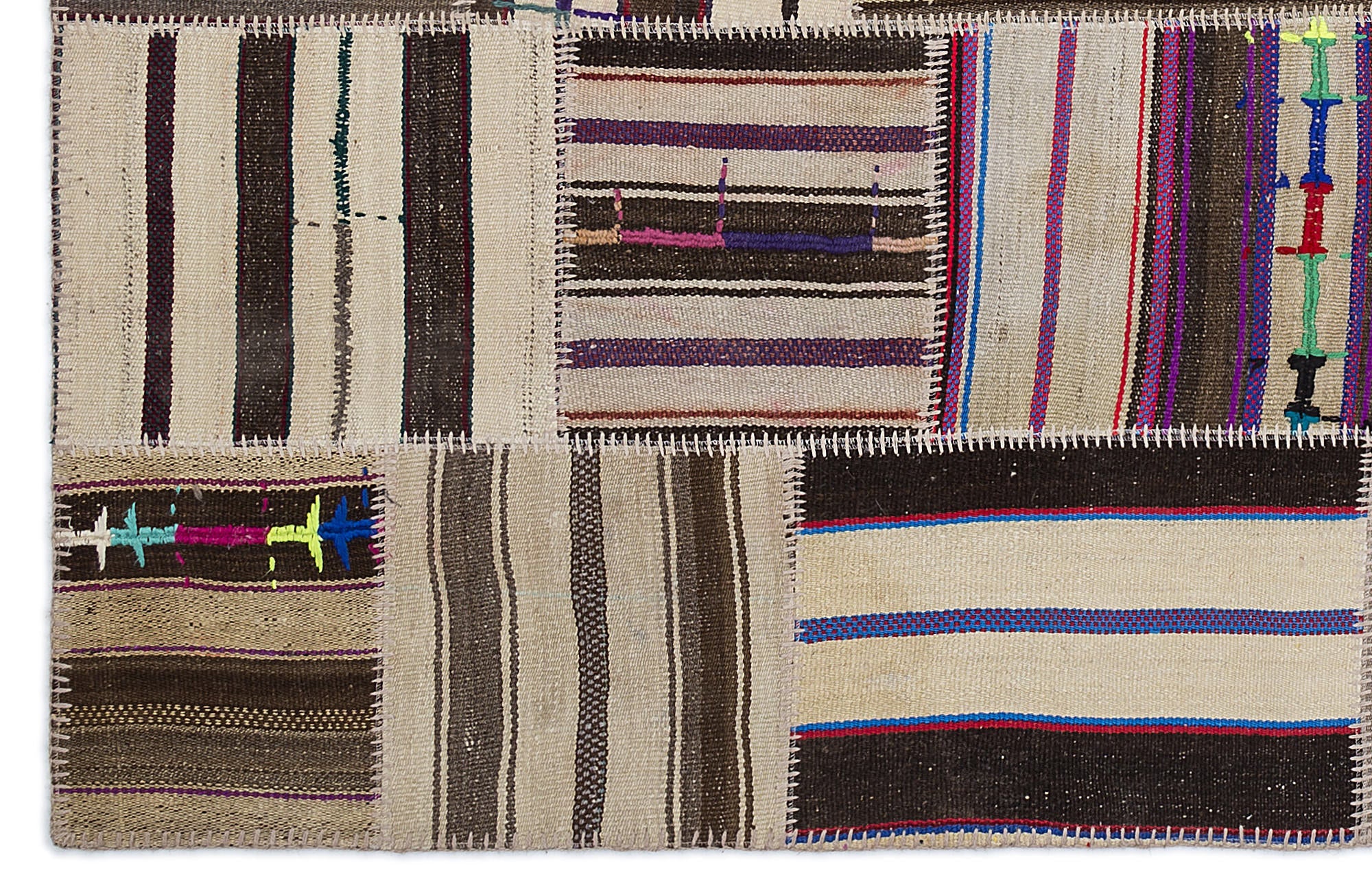Teselya 2248 Beige Striped Wool Handmade Area Rug 5'3" x 7'7"