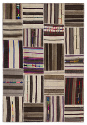 Teselya 2248 Beige Striped Wool Handmade Area Rug 5'3" x 7'7"