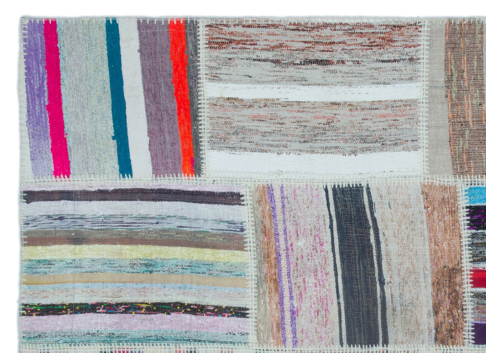 Teselya 22491 Patchwork Striped Wool Handmade Area Rug 5'3" x 7'7"