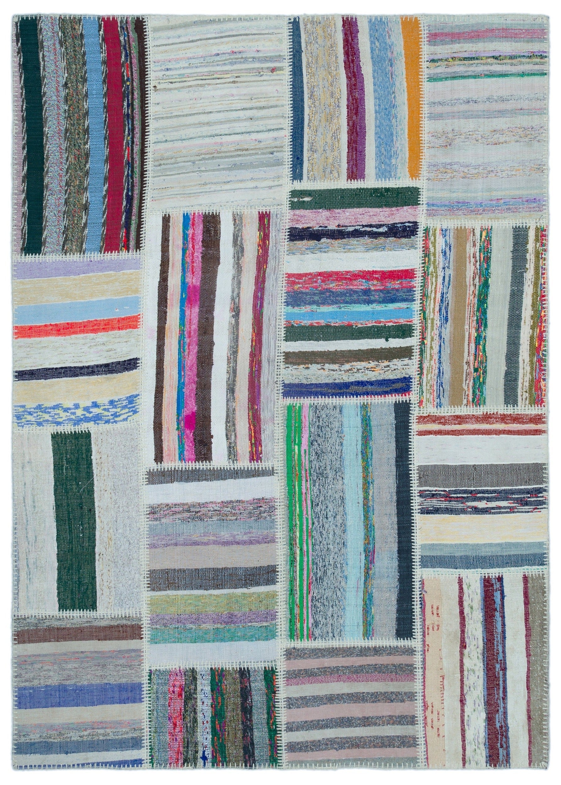 Teselya 22495 Beige Striped Wool Handmade Area Rug 5'3" x 7'7"