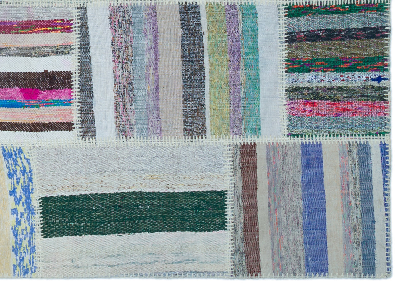 Teselya 22495 Beige Striped Wool Handmade Area Rug 5'3" x 7'7"