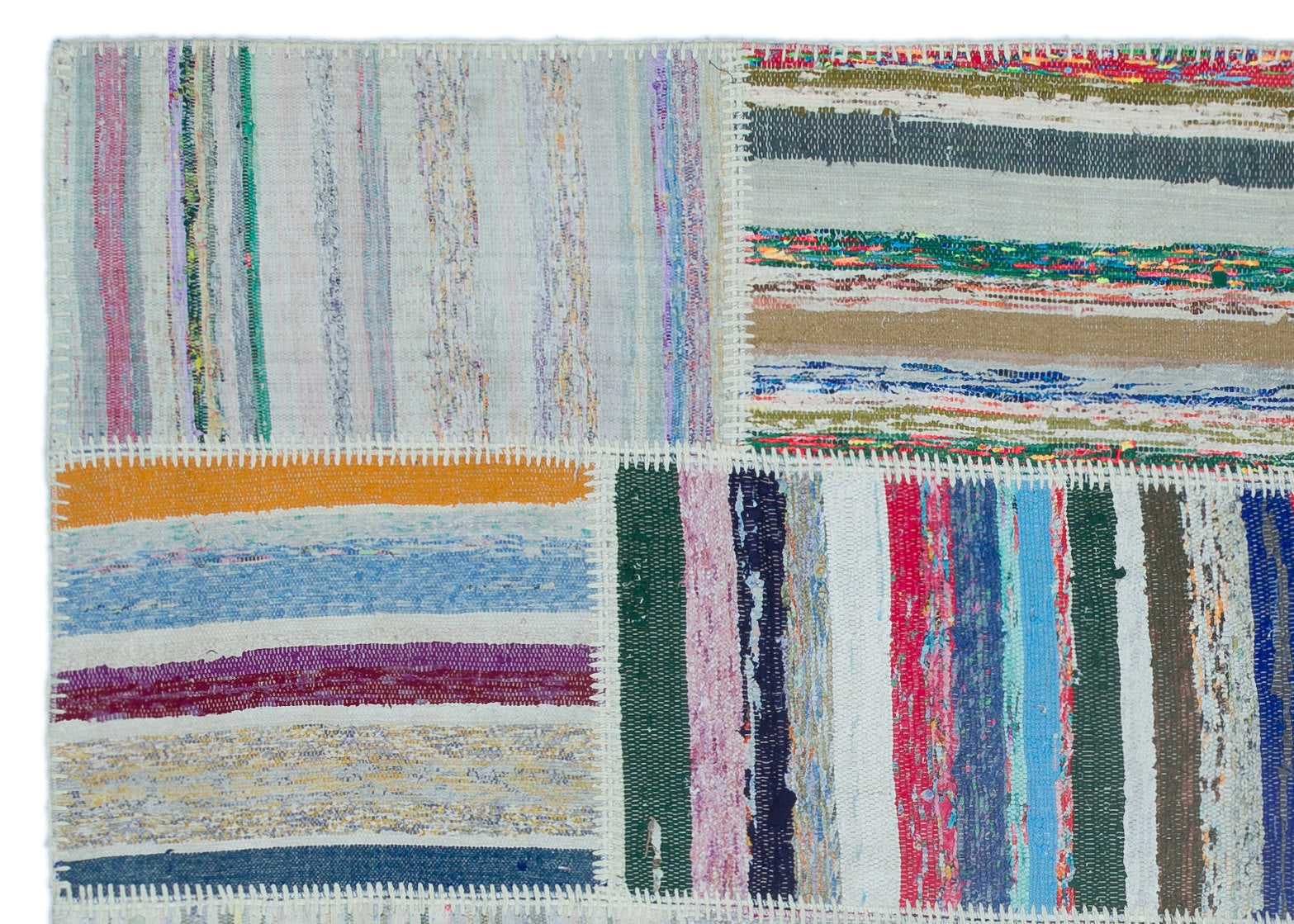 Teselya 22495 Beige Striped Wool Handmade Area Rug 5'3" x 7'7"