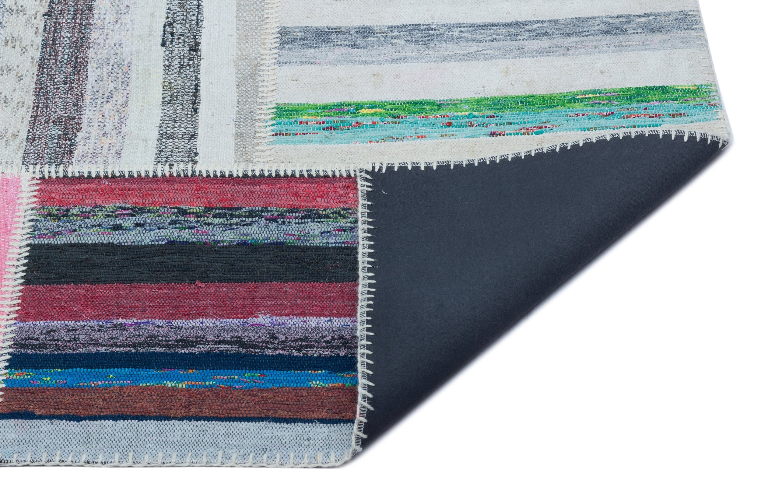 Teselya 22499 Patchwork Striped Wool Handmade Area Rug 5'3" x 7'7"
