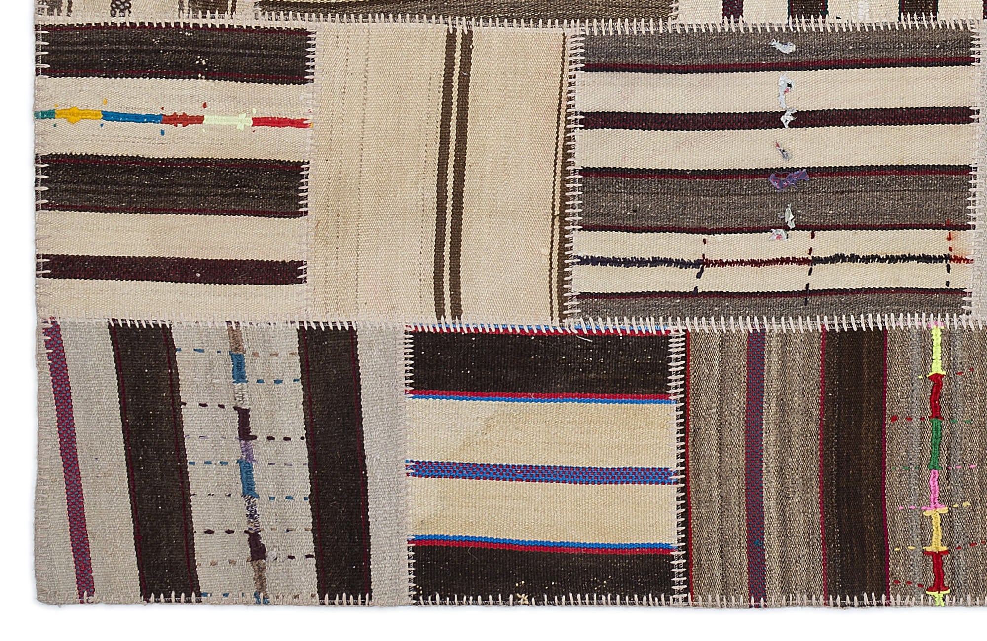 Teselya 2249 Beige Striped Wool Handmade Area Rug 5'3" x 7'7"