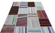 Teselya 22500 Patchwork Striped Wool Handmade Area Rug 5'3" x 7'7"