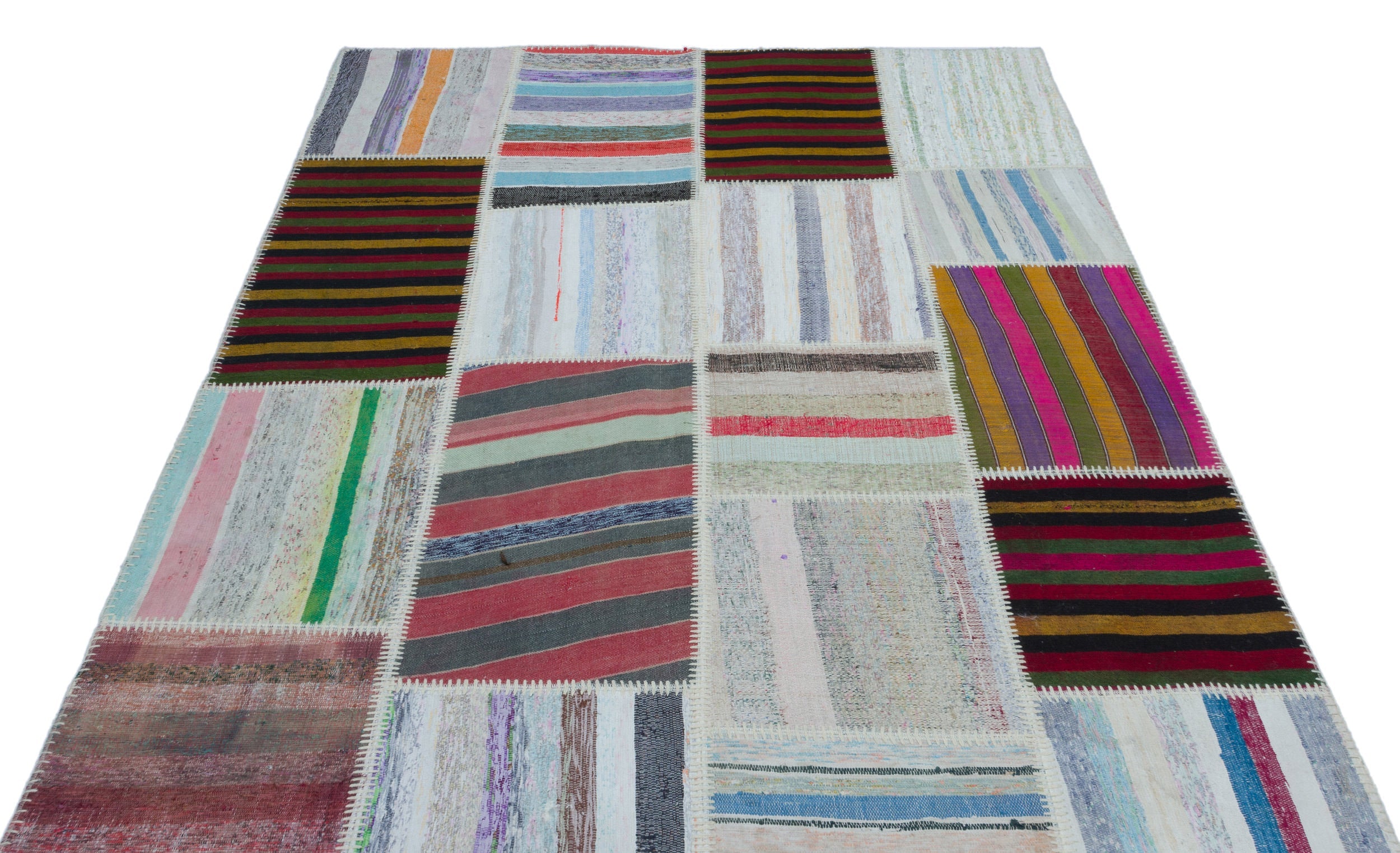 Teselya 22500 Patchwork Striped Wool Handmade Area Rug 5'3" x 7'7"