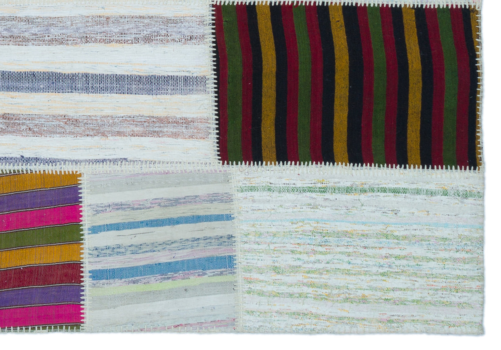 Teselya 22500 Patchwork Striped Wool Handmade Area Rug 5'3" x 7'7"