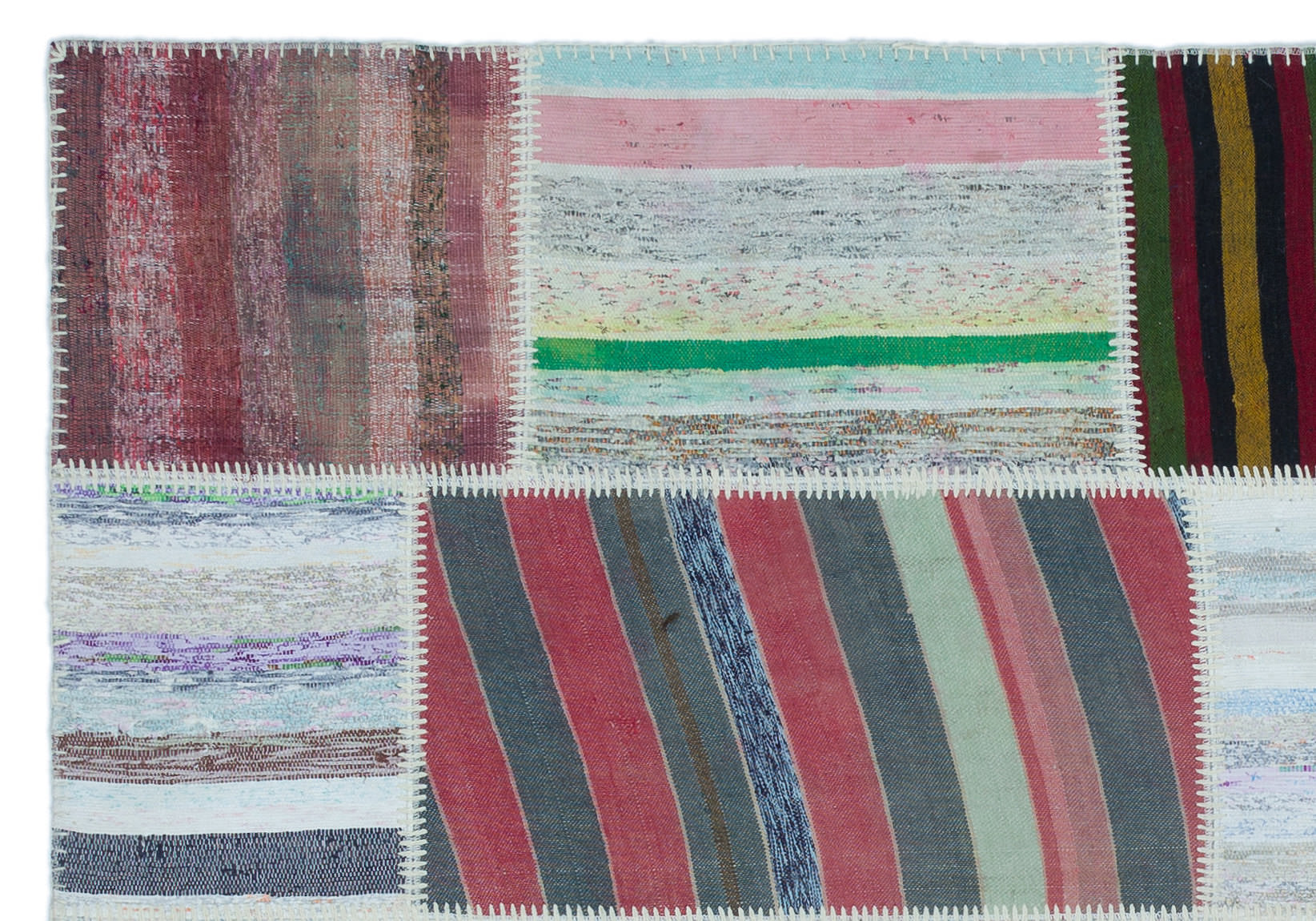Teselya 22500 Patchwork Striped Wool Handmade Area Rug 5'3" x 7'7"