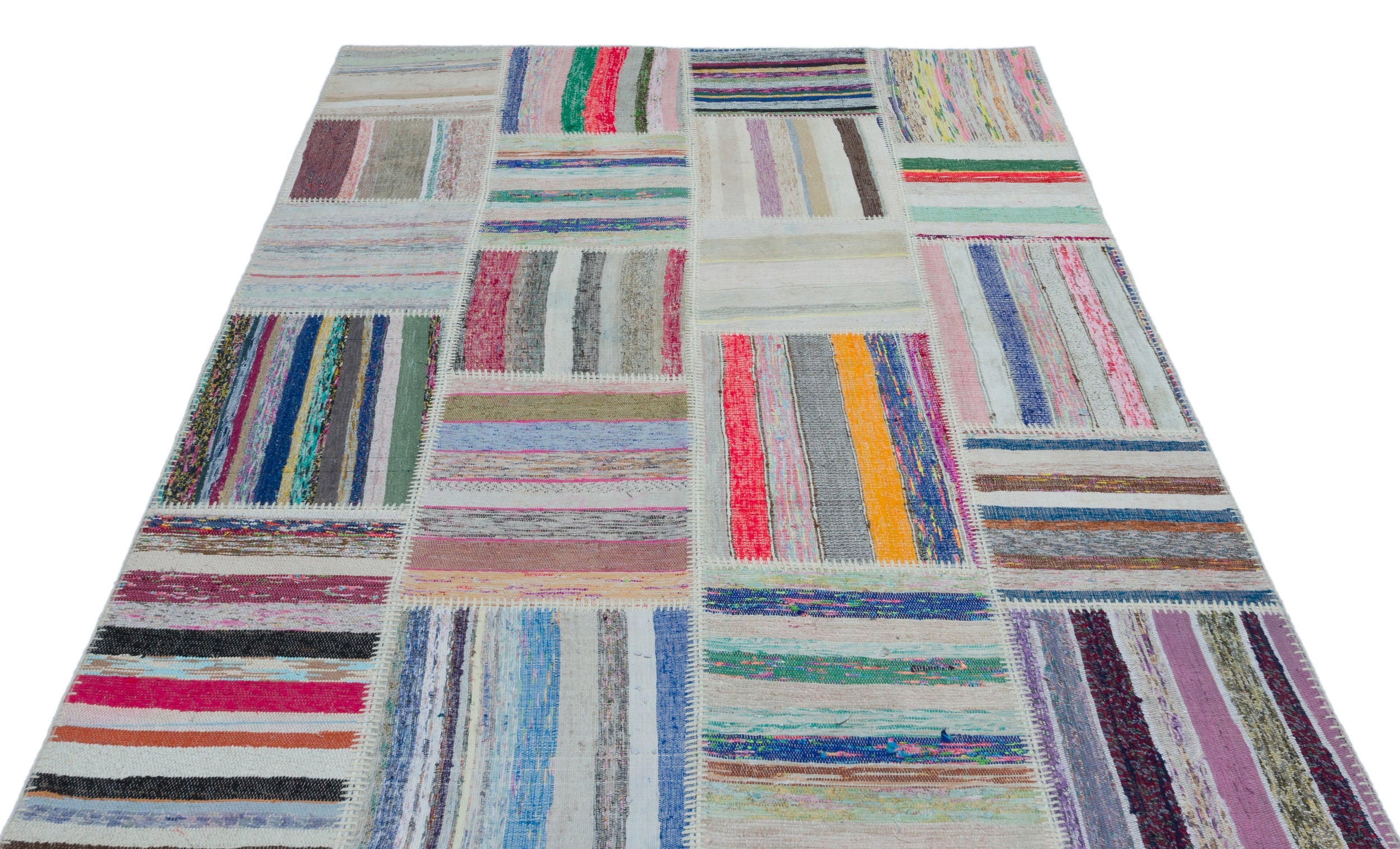 Teselya 22502 Beige Striped Wool Handmade Area Rug 5'3" x 7'7"