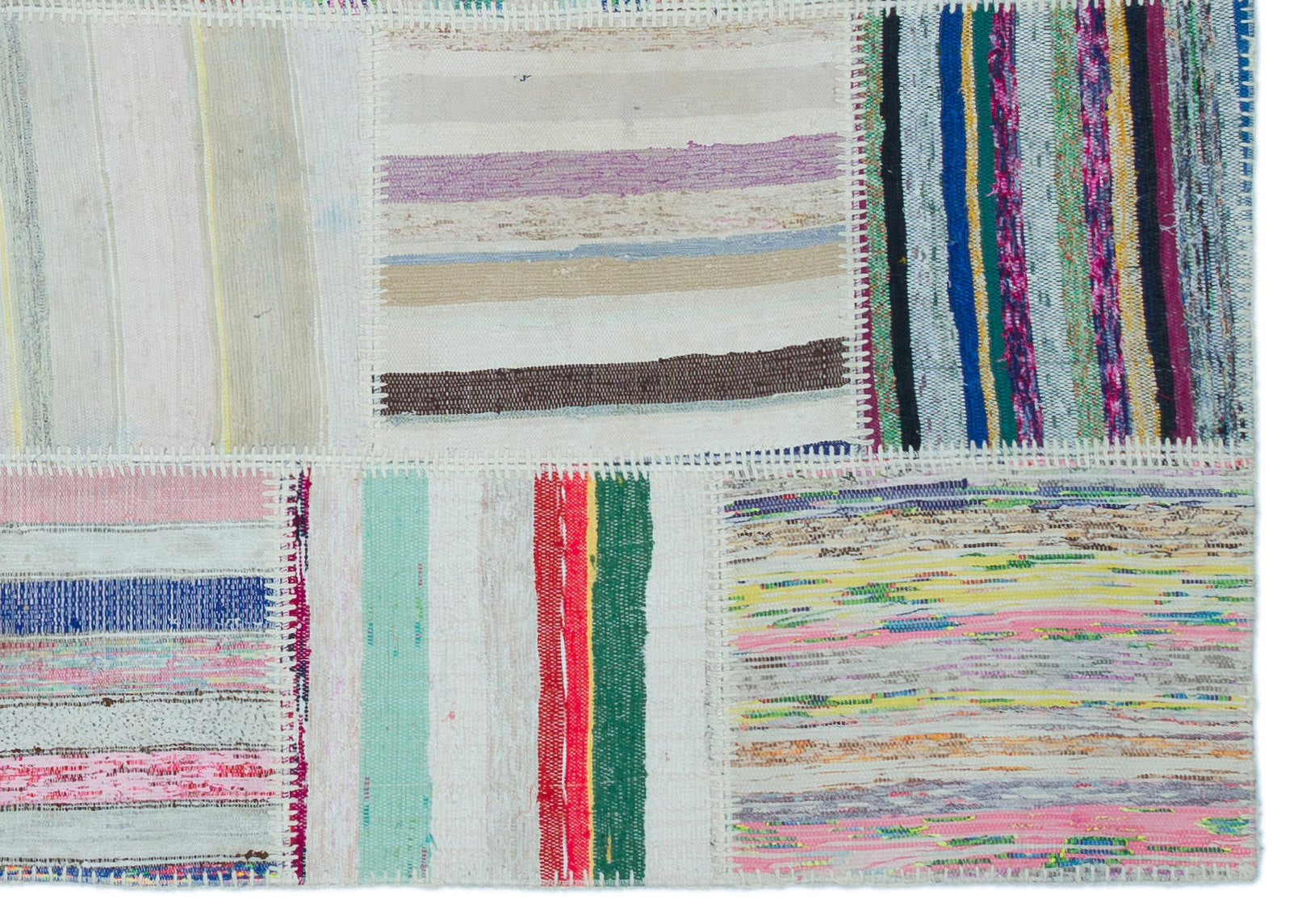 Teselya 22502 Beige Striped Wool Handmade Area Rug 5'3" x 7'7"