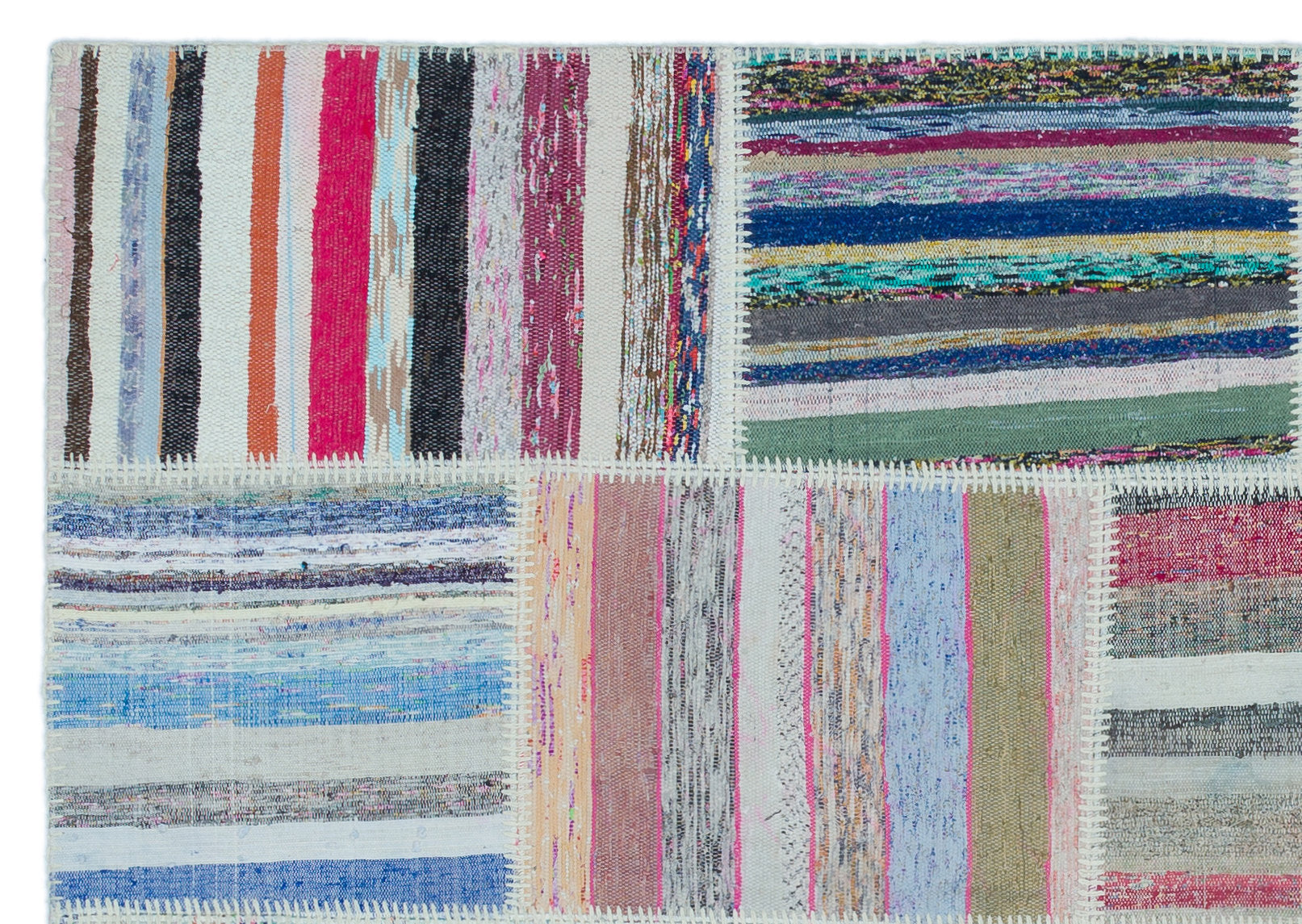 Teselya 22502 Beige Striped Wool Handmade Area Rug 5'3" x 7'7"