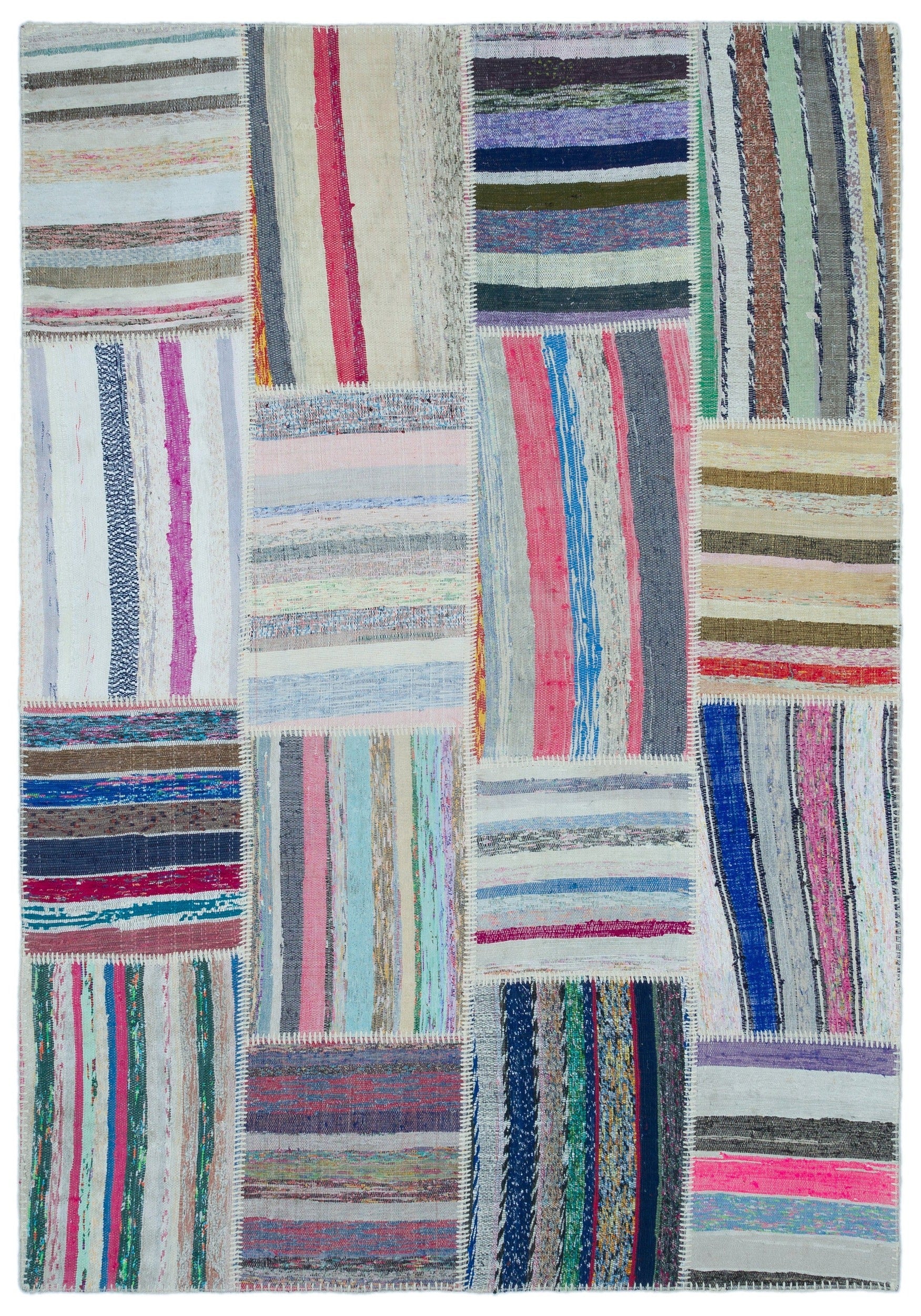 Teselya 22503 Patchwork Striped Wool Handmade Area Rug 5'3" x 7'7"