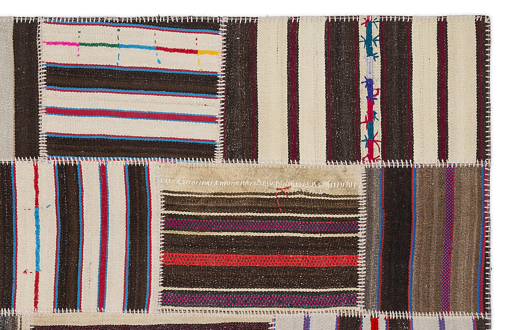 Teselya 2250 Patchwork Striped Wool Handmade Area Rug 5'3" x 7'7"