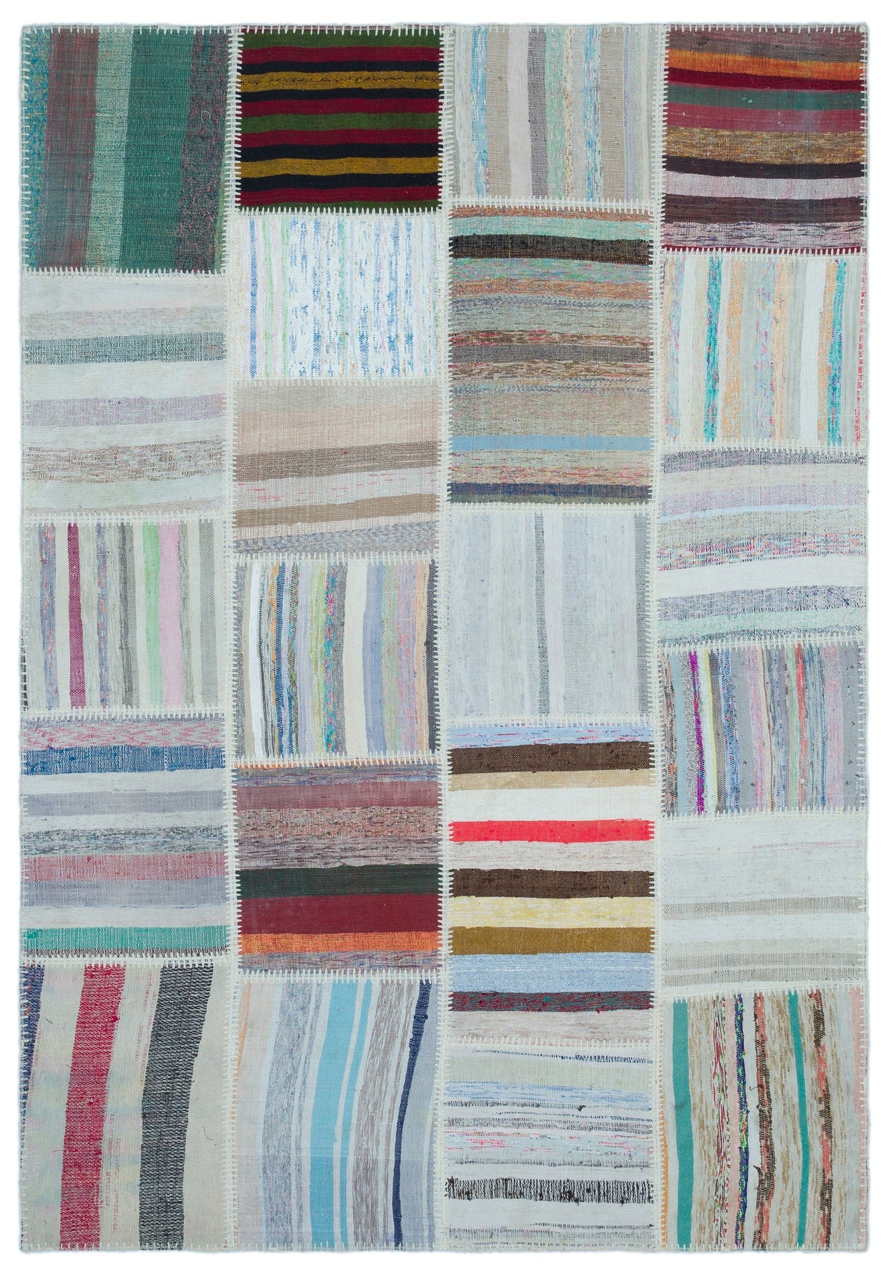 Teselya 22513 Beige Striped Wool Handmade Area Rug 5'3" x 7'7"
