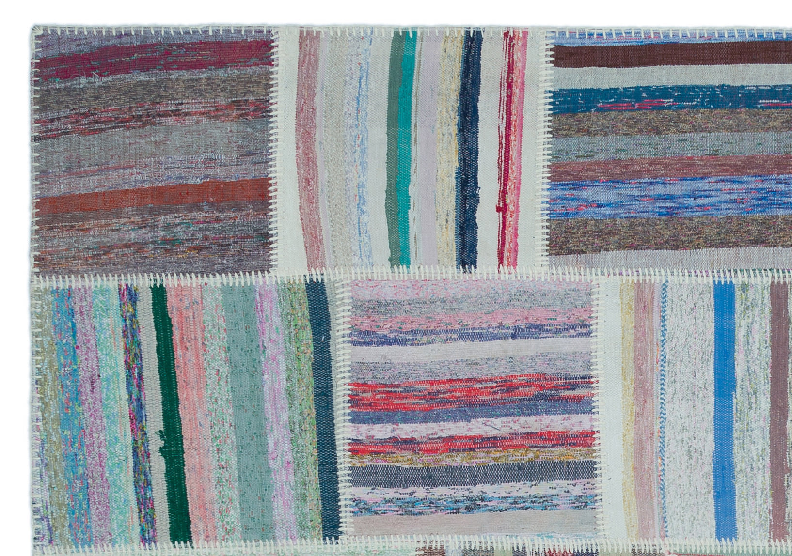 Teselya 22514 Patchwork Striped Wool Handmade Area Rug 5'3" x 7'7"