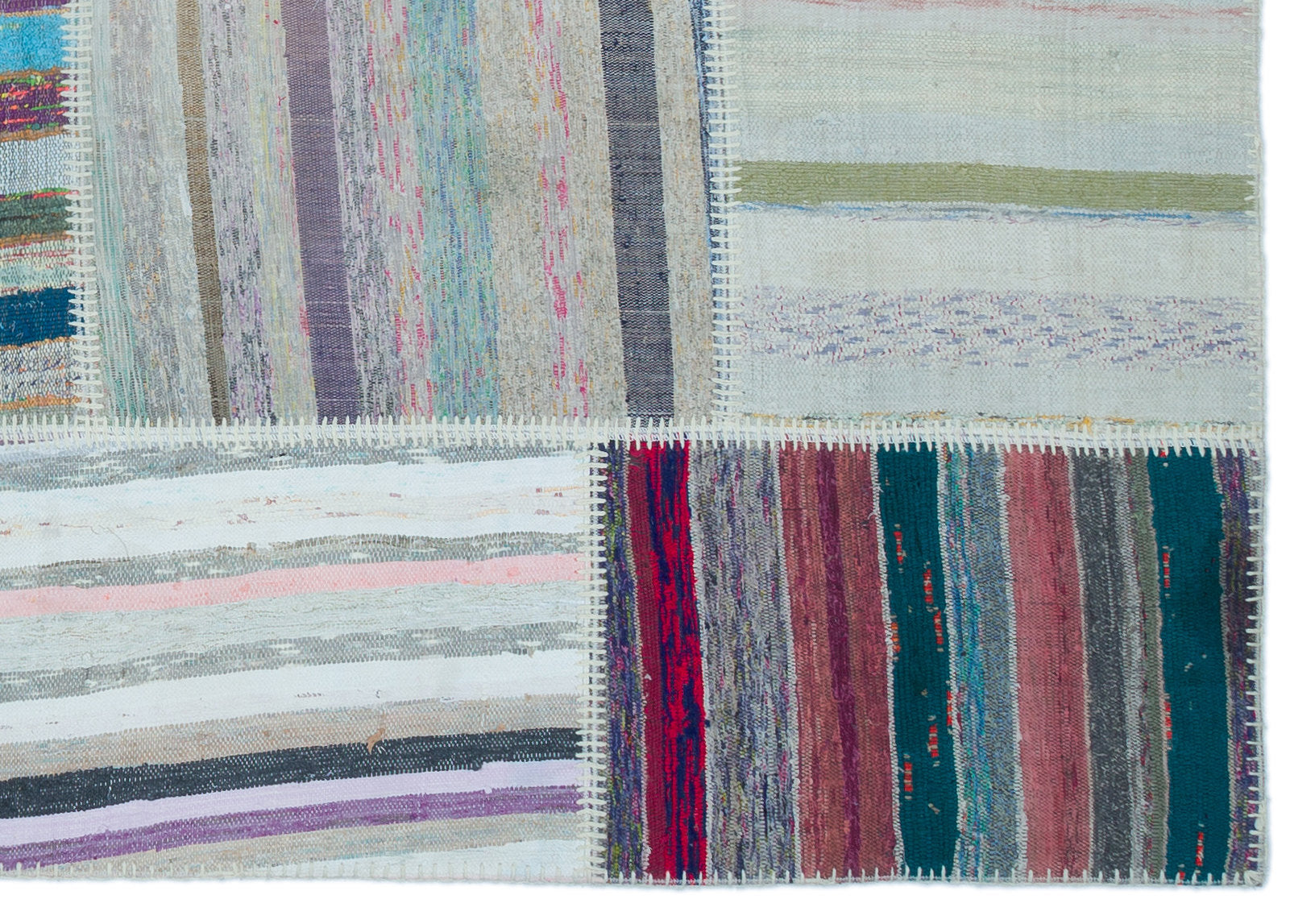 Teselya 22516 Patchwork Striped Wool Handmade Area Rug 5'3" x 7'7"