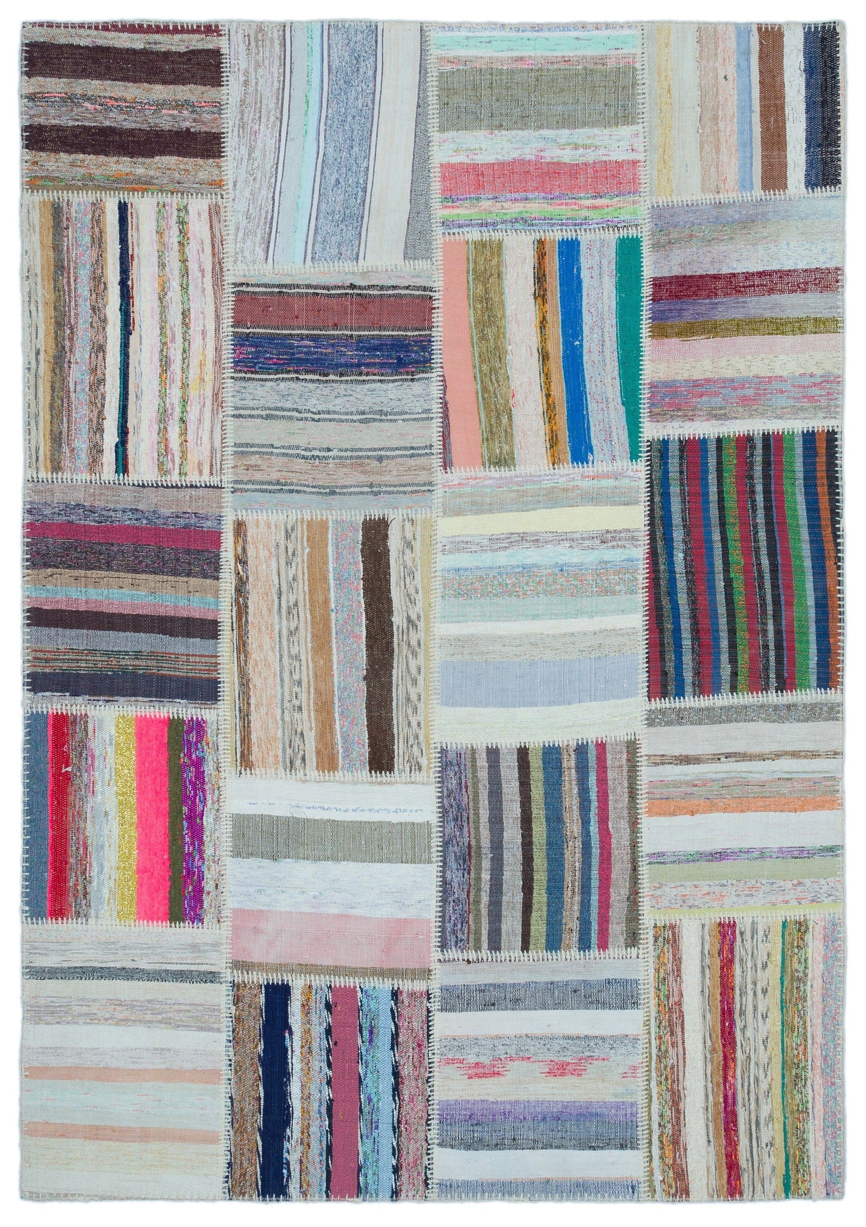 Teselya 22521 Multy Striped Wool Handmade Area Rug 5'3" x 7'5"