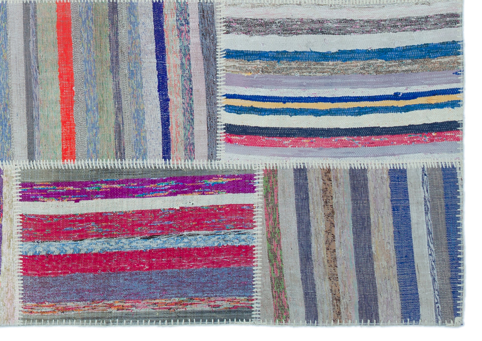 Teselya 22524 Beige Striped Wool Handmade Area Rug 5'3" x 7'7"