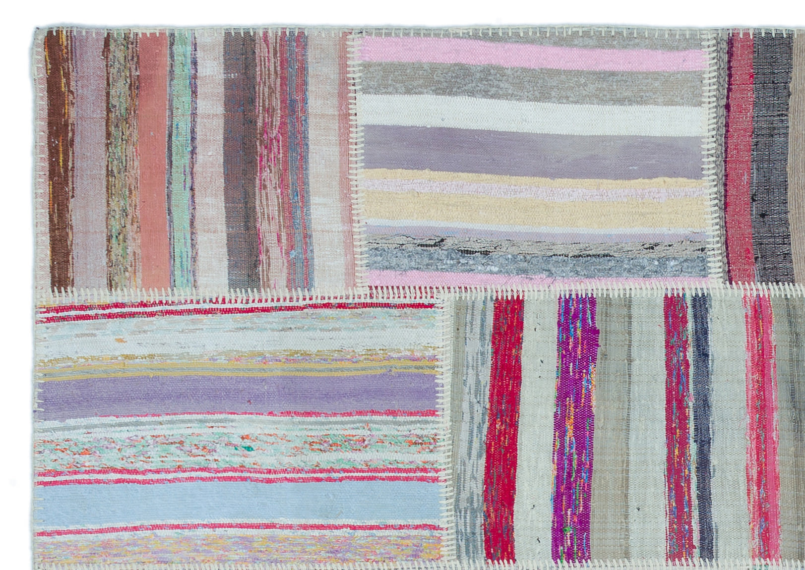 Teselya 22524 Beige Striped Wool Handmade Area Rug 5'3" x 7'7"