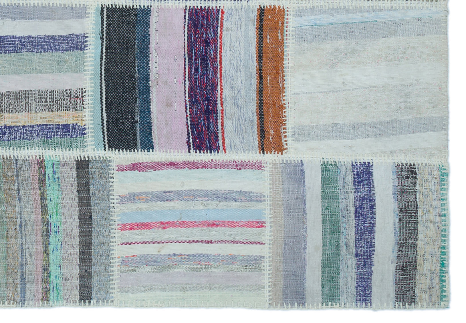 Teselya 22536 Patchwork Striped Wool Handmade Area Rug 5'3" x 7'7"