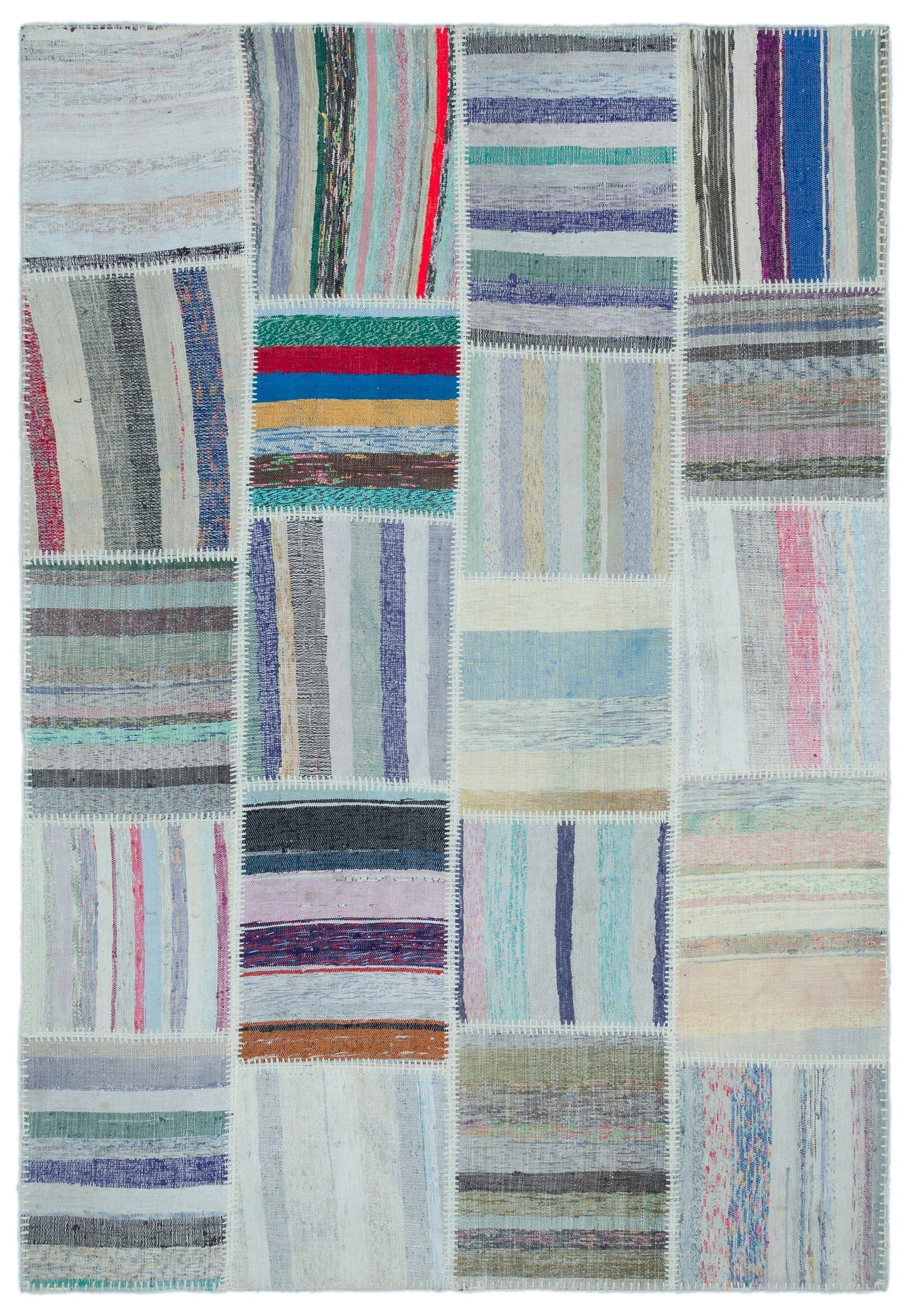 Teselya 22536 Patchwork Striped Wool Handmade Area Rug 5'3" x 7'7"