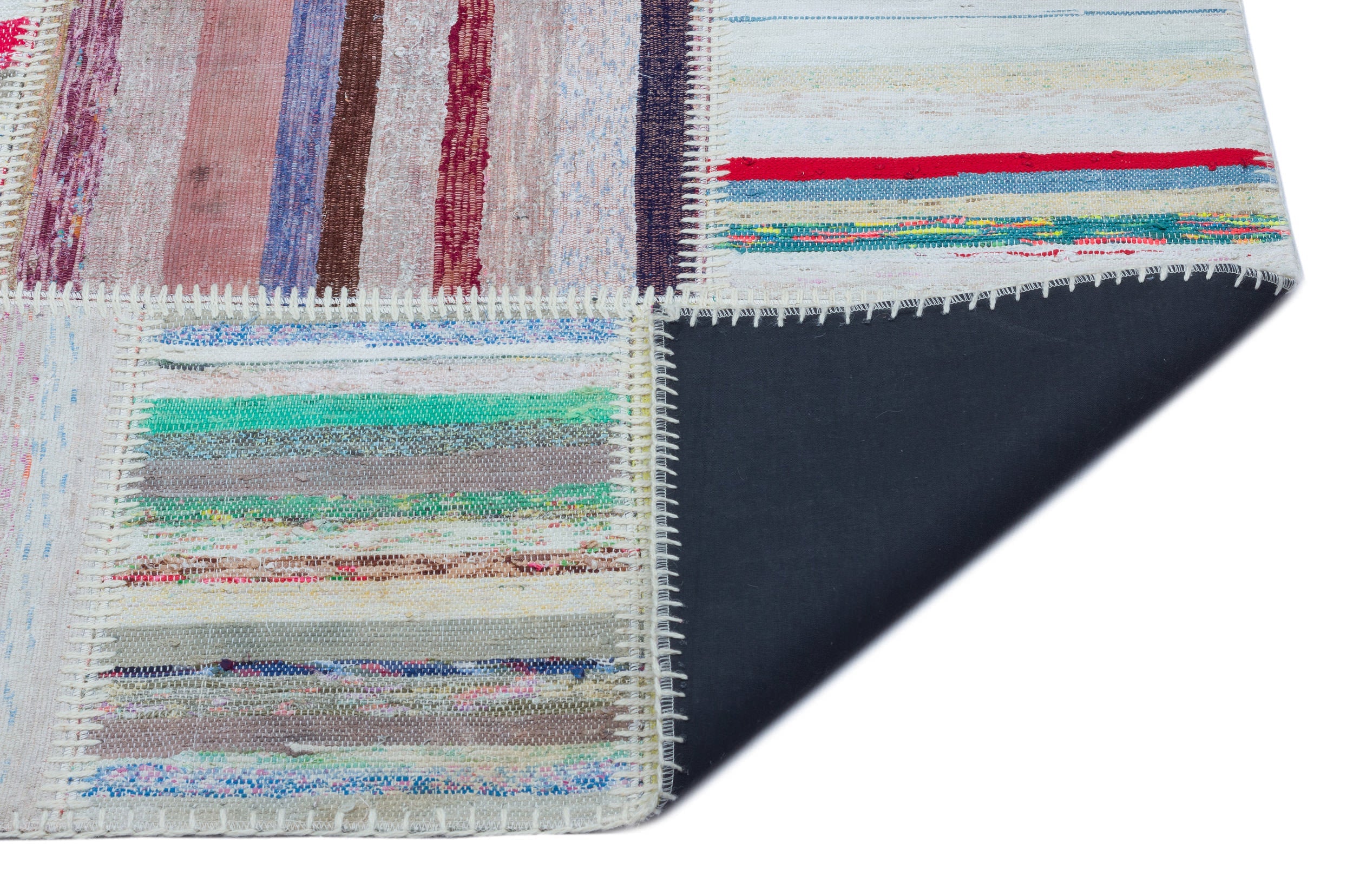 Teselya 22538 Patchwork Striped Wool Handmade Area Rug 5'3" x 7'7"