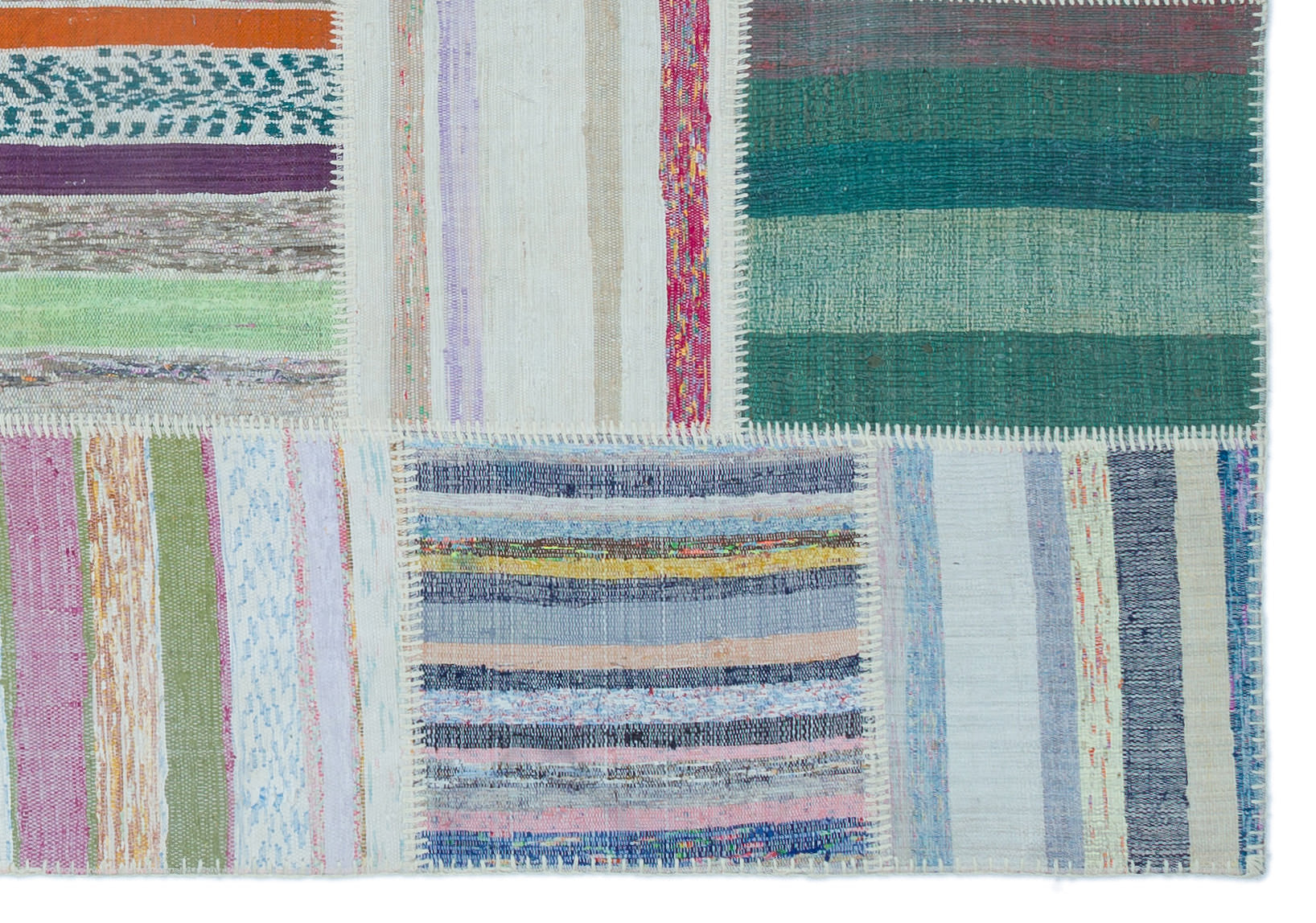 Teselya 22539 Patchwork Striped Wool Handmade Area Rug 5'3" x 7'7"
