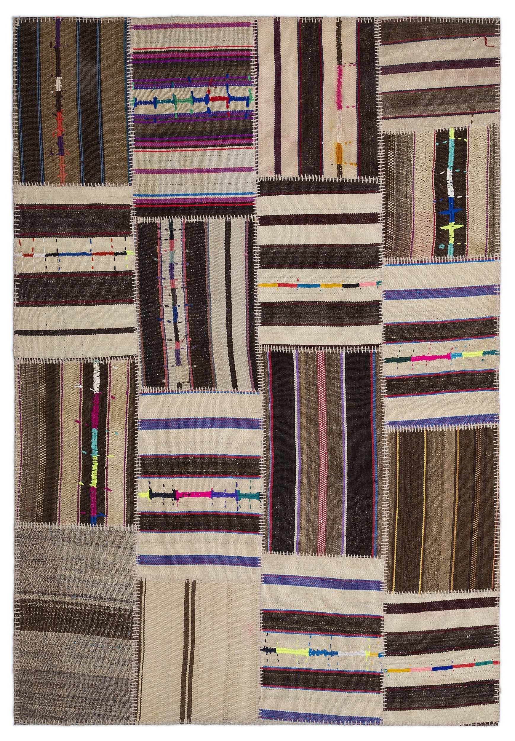 Teselya 2253 Striped Wool Handmade Area Rug 5'3" x 7'7"