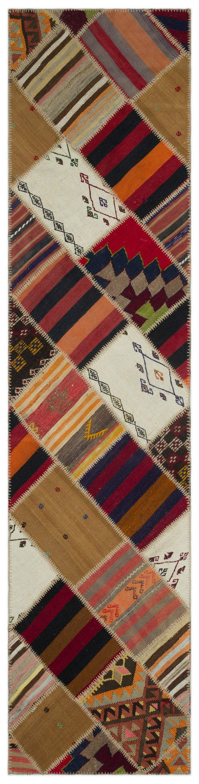 Teselya Beige Striped Wool Handmade Area Rug 2'6" x 10'5"