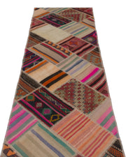 Teselya Beige Striped Wool Handmade Area Rug 2'9" x 10'4"