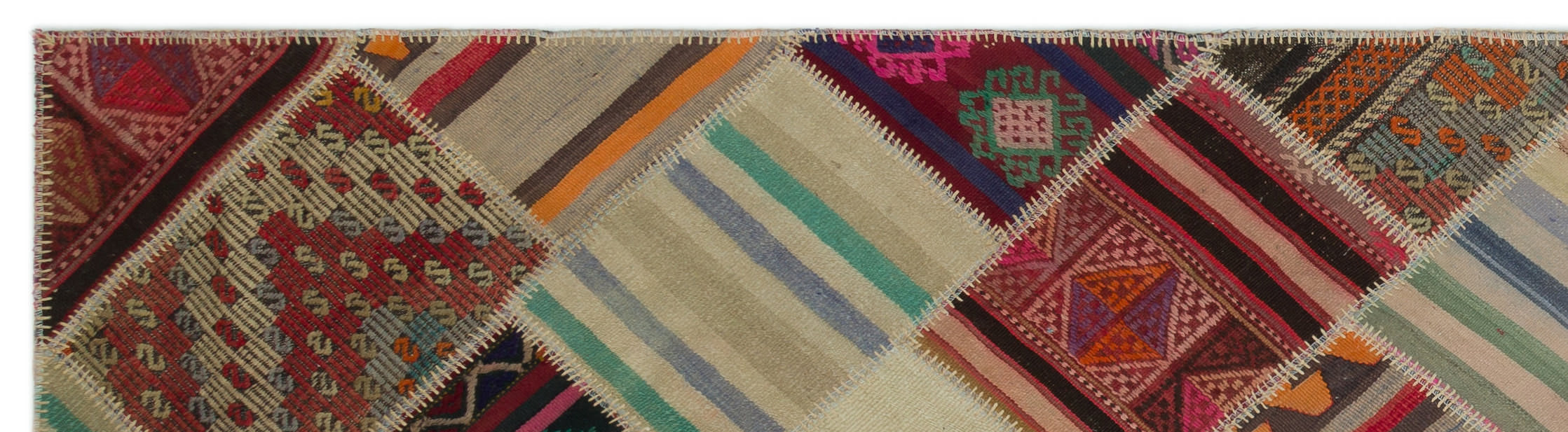 Teselya Beige Striped Wool Handmade Area Rug 2'9" x 10'4"