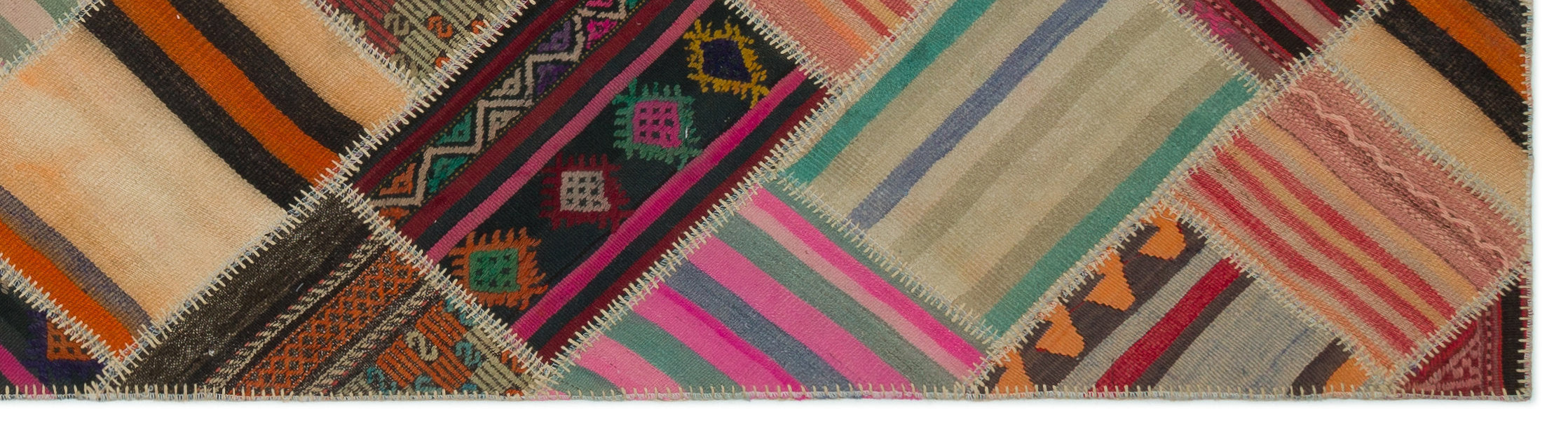 Teselya Beige Striped Wool Handmade Area Rug 2'9" x 10'4"