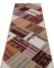 Teselya Beige Striped Wool Handmade Area Rug 2'8" x 9'8"