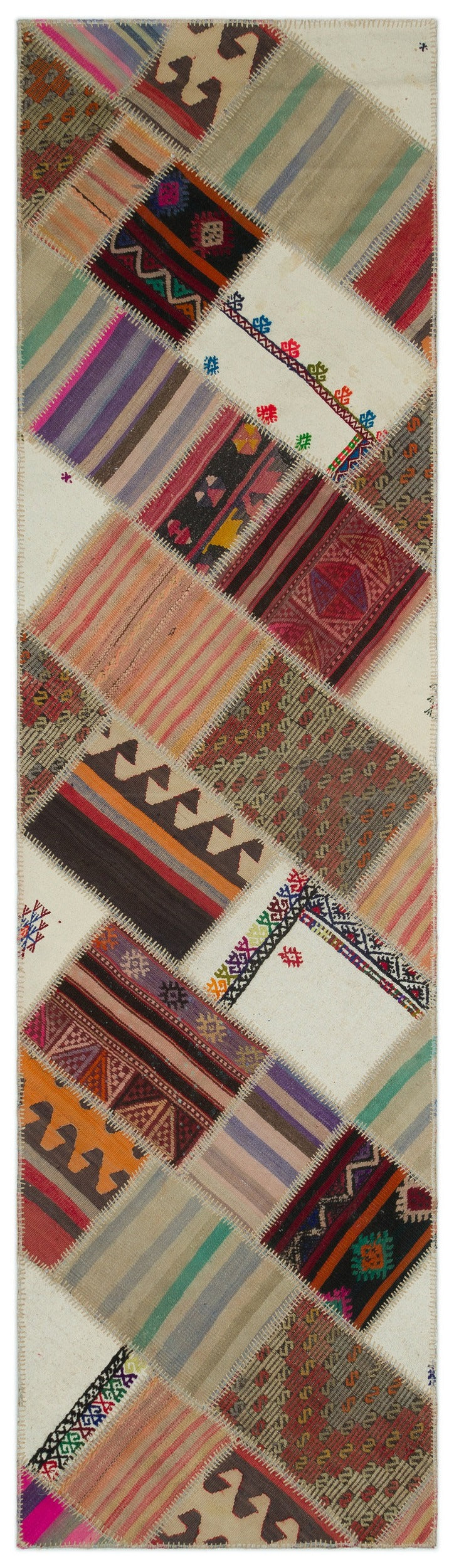 Teselya Beige Striped Wool Handmade Area Rug 2'8" x 9'8"