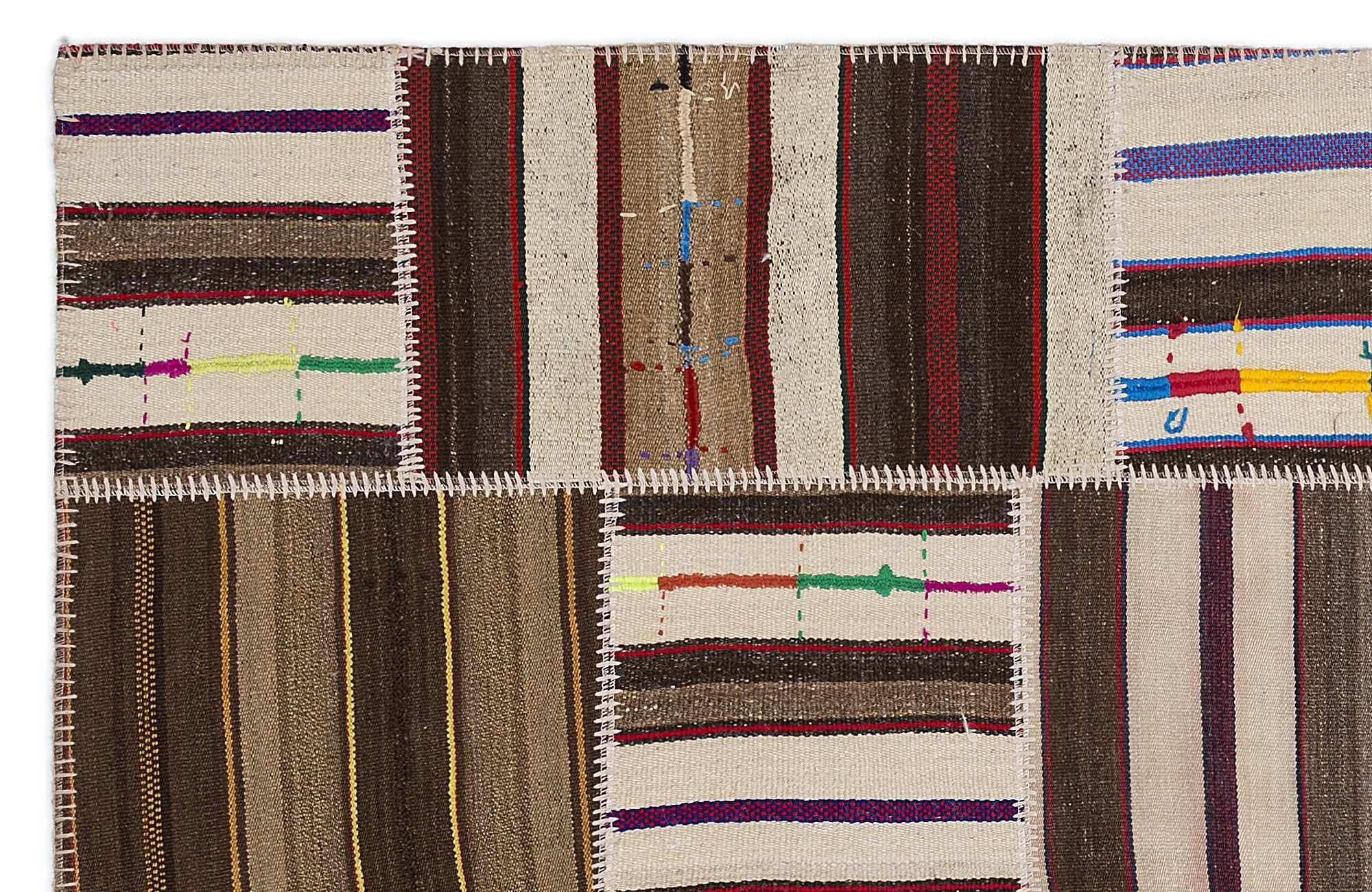 Teselya 2254 Beige Striped Wool Handmade Area Rug 5'3" x 7'7"