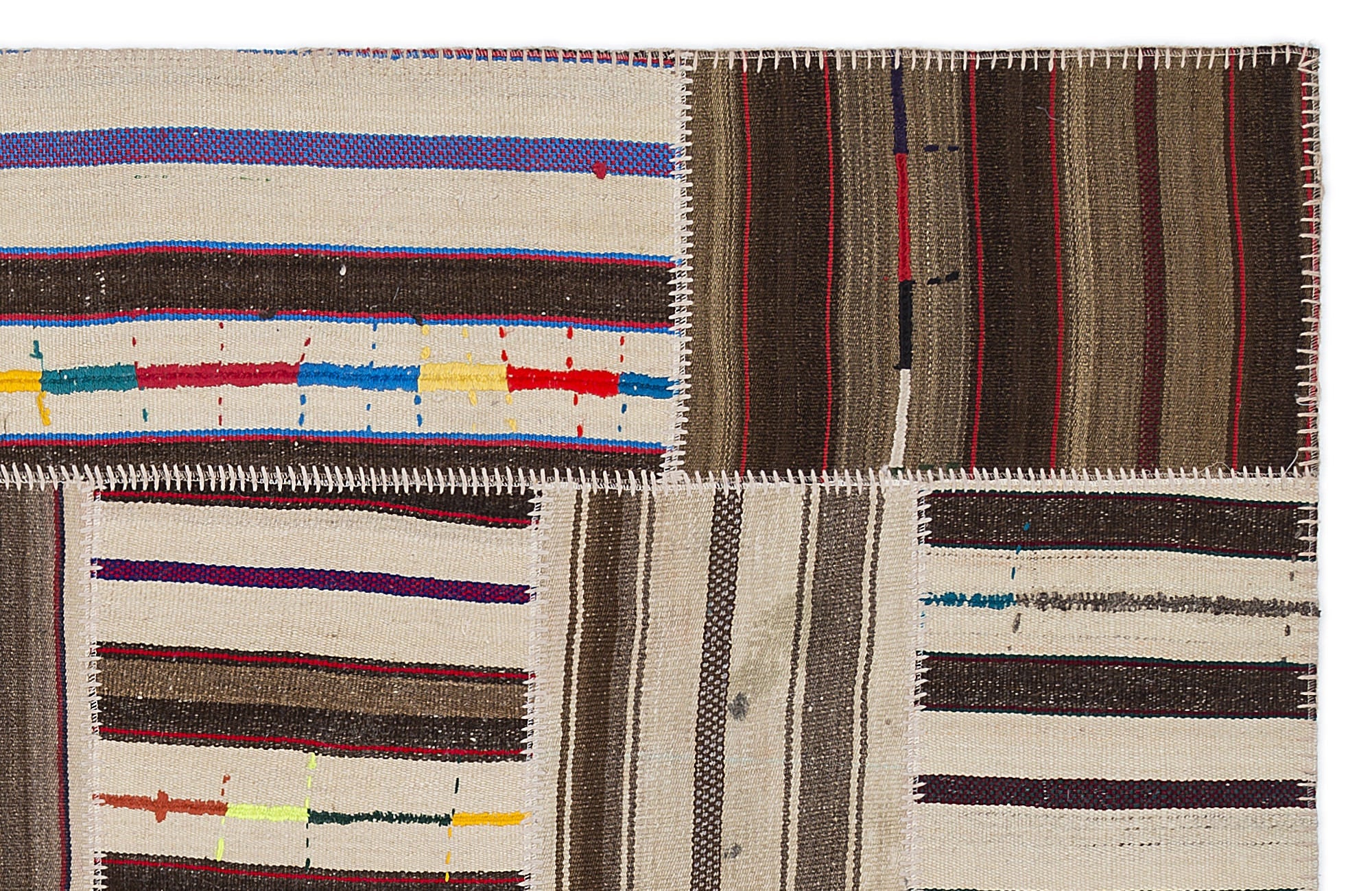 Teselya 2254 Beige Striped Wool Handmade Area Rug 5'3" x 7'7"