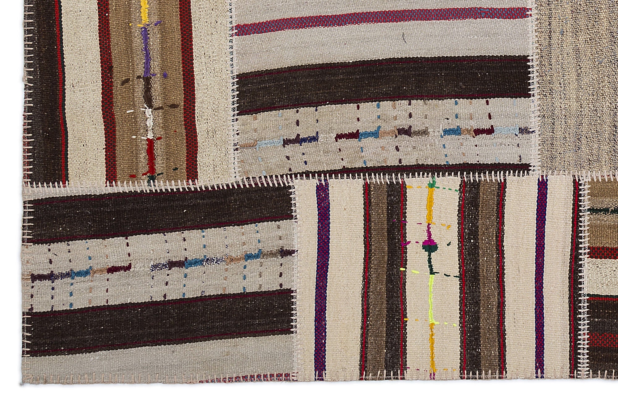 Teselya 2254 Beige Striped Wool Handmade Area Rug 5'3" x 7'7"