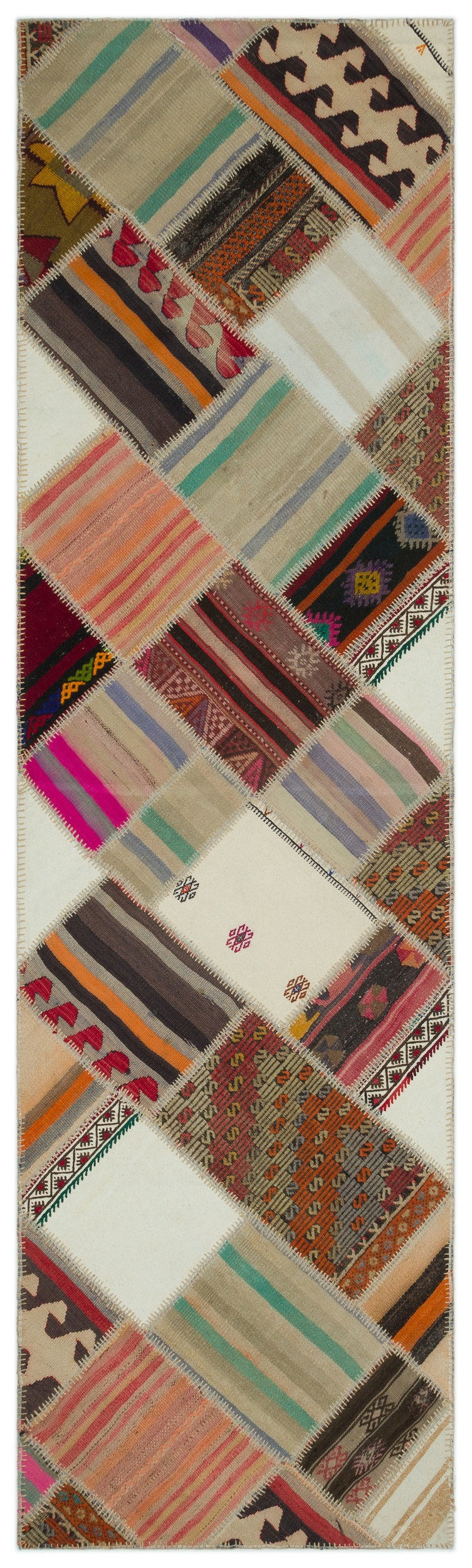 Teselya Beige Striped Wool Handmade Area Rug 2'9" x 9'7"