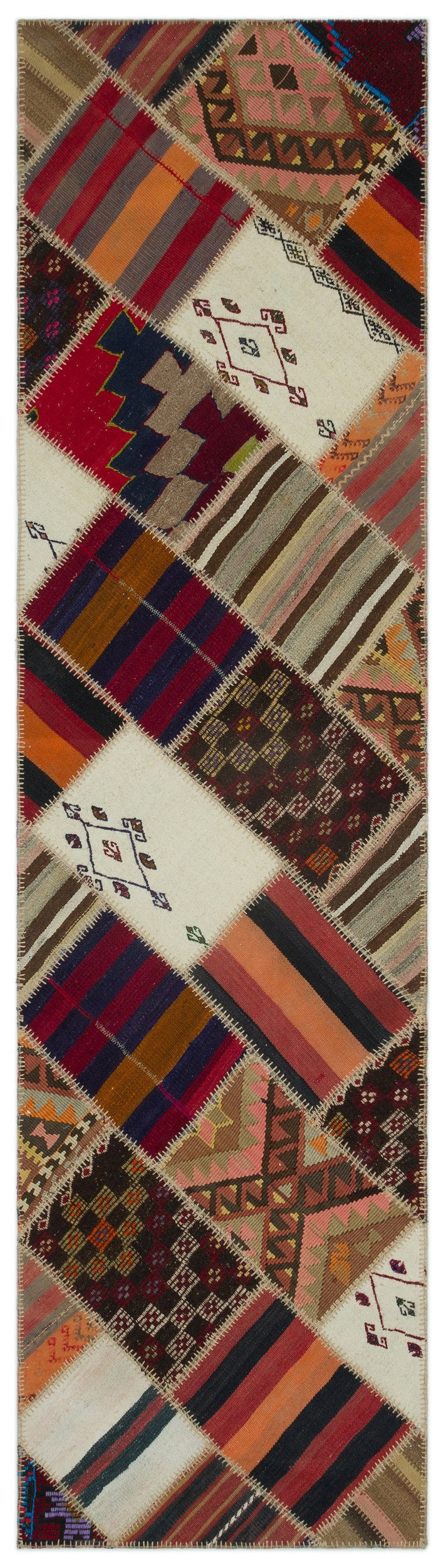 Teselya Beige Striped Wool Handmade Area Rug 2'8" x 9'11"