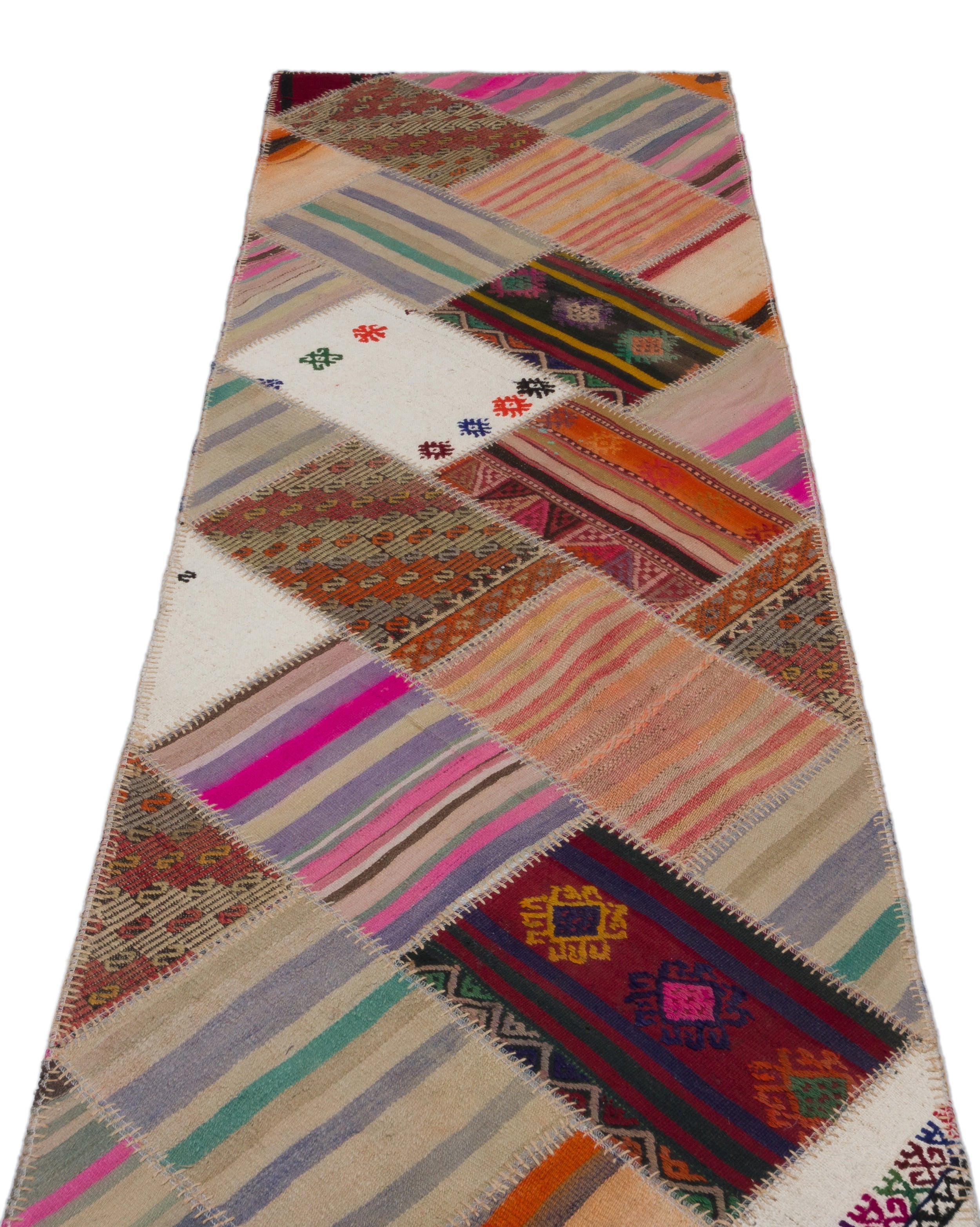 Teselya Beige Striped Wool Handmade Area Rug 2'8" x 9'10"