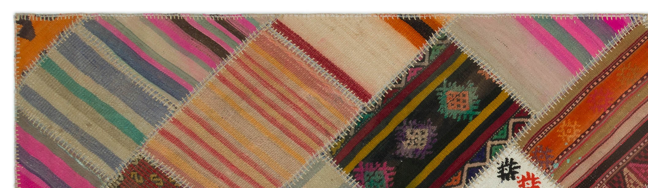 Teselya Beige Striped Wool Handmade Area Rug 2'8" x 9'10"