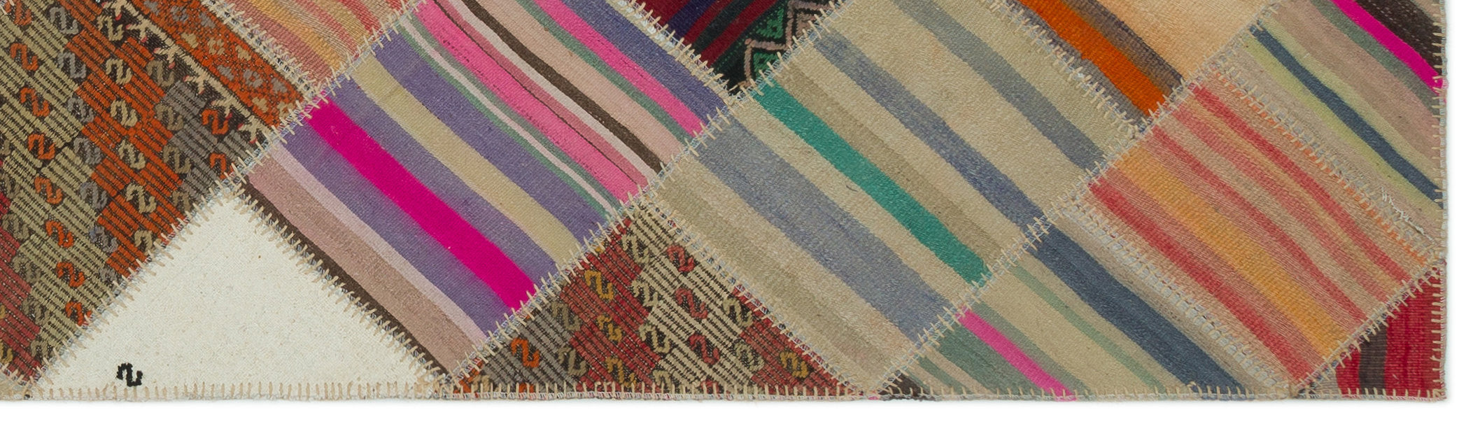 Teselya Beige Striped Wool Handmade Area Rug 2'8" x 9'10"