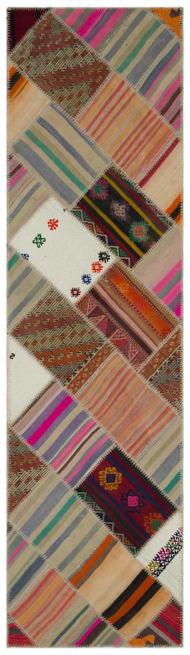 Teselya Beige Striped Wool Handmade Area Rug 2'8" x 9'10"