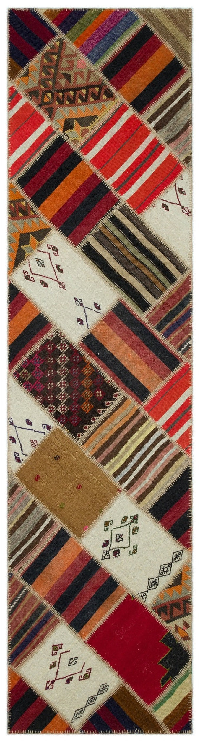 Teselya Beige Striped Wool Handmade Area Rug 2'8" x 10'6"