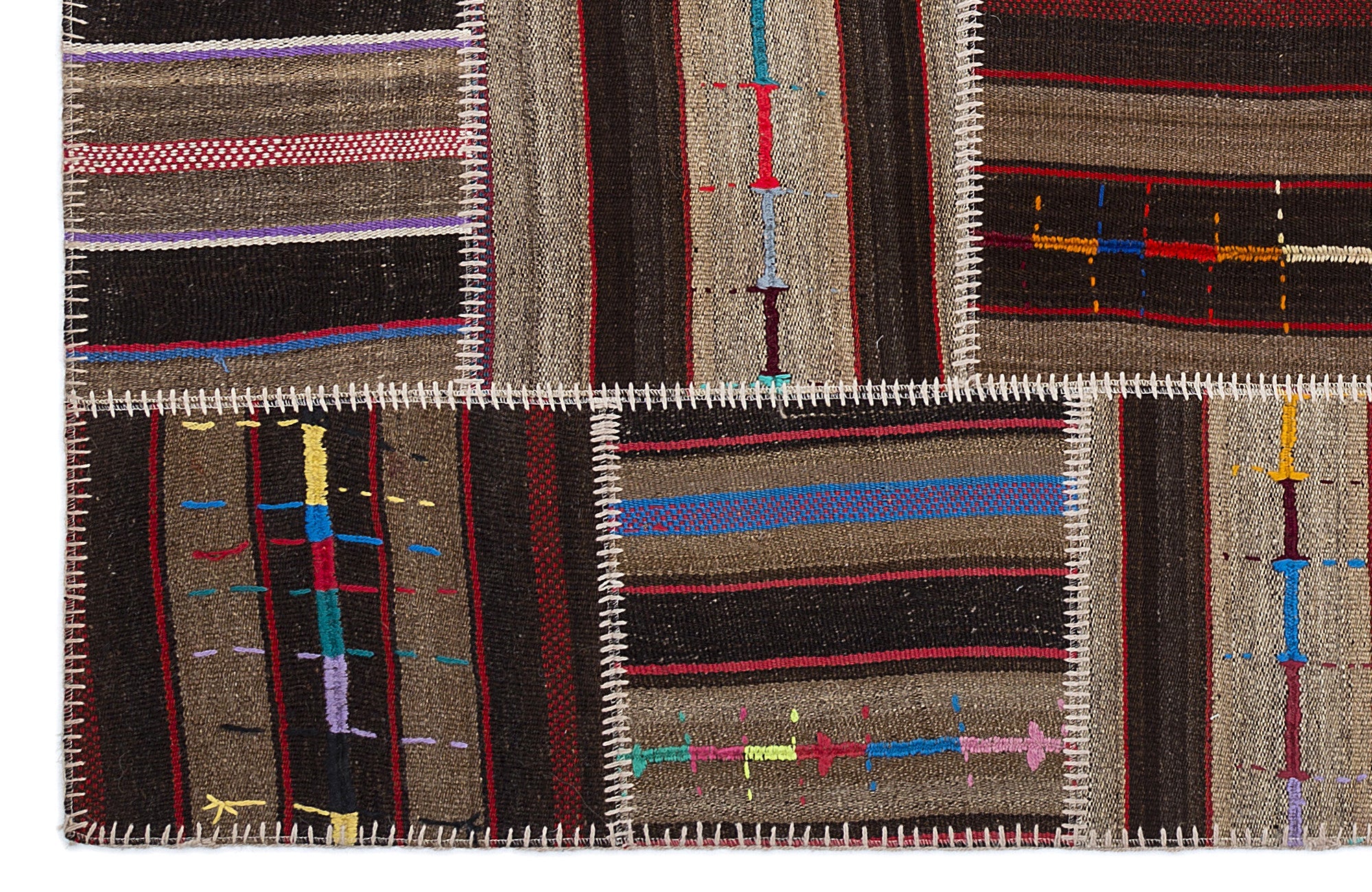 Teselya 2255 Brown Striped Wool Handmade Area Rug 5'3" x 7'7"
